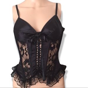 NWOT Vintage 70’s Cinema Exoile Seduction Wear black satin & lace bustier